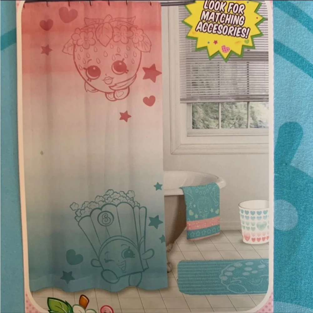 New in package Shopkins fabric shower curtain pink and blue